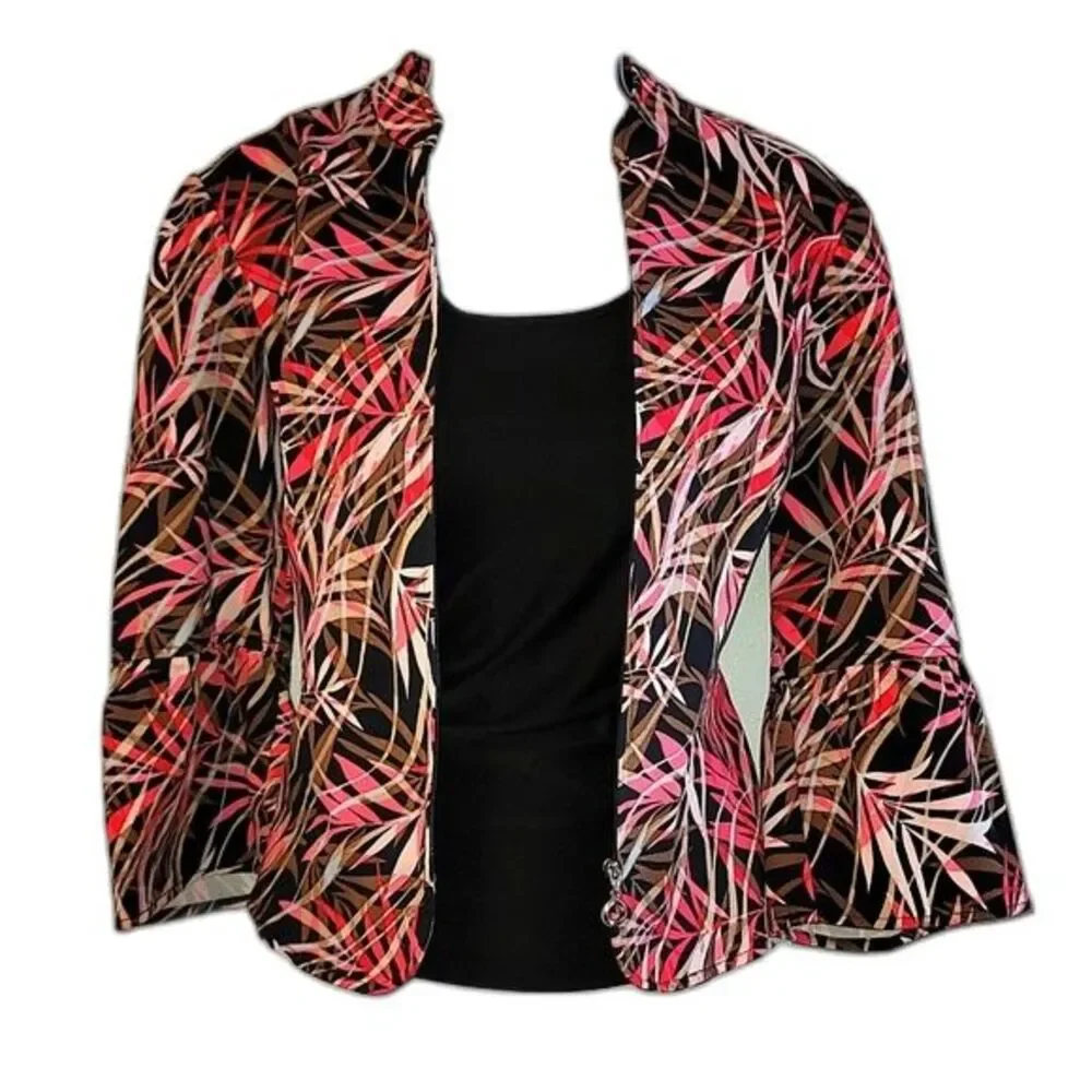 Christopher & Banks | Tropical Palm Leaf Zip Up Blazer Jacket | Size Small - Picture 1 of 6